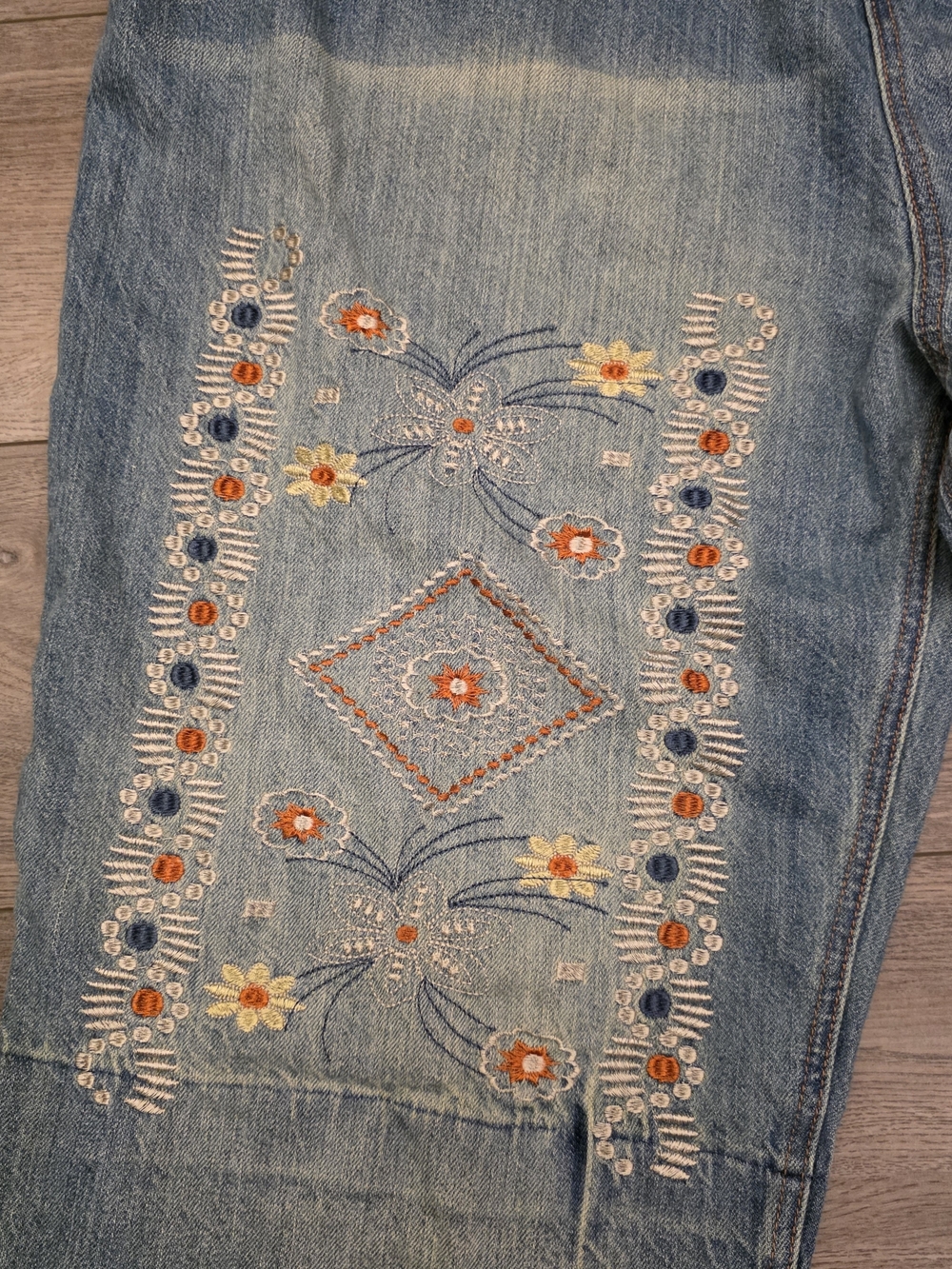 Vintage Denim Overalls Women 2X-3X Embroidered Floral Wide Leg Capri Boho - Picture 5 of 10